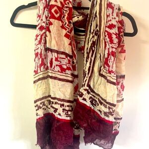 Red and Cream Patterned Scarf